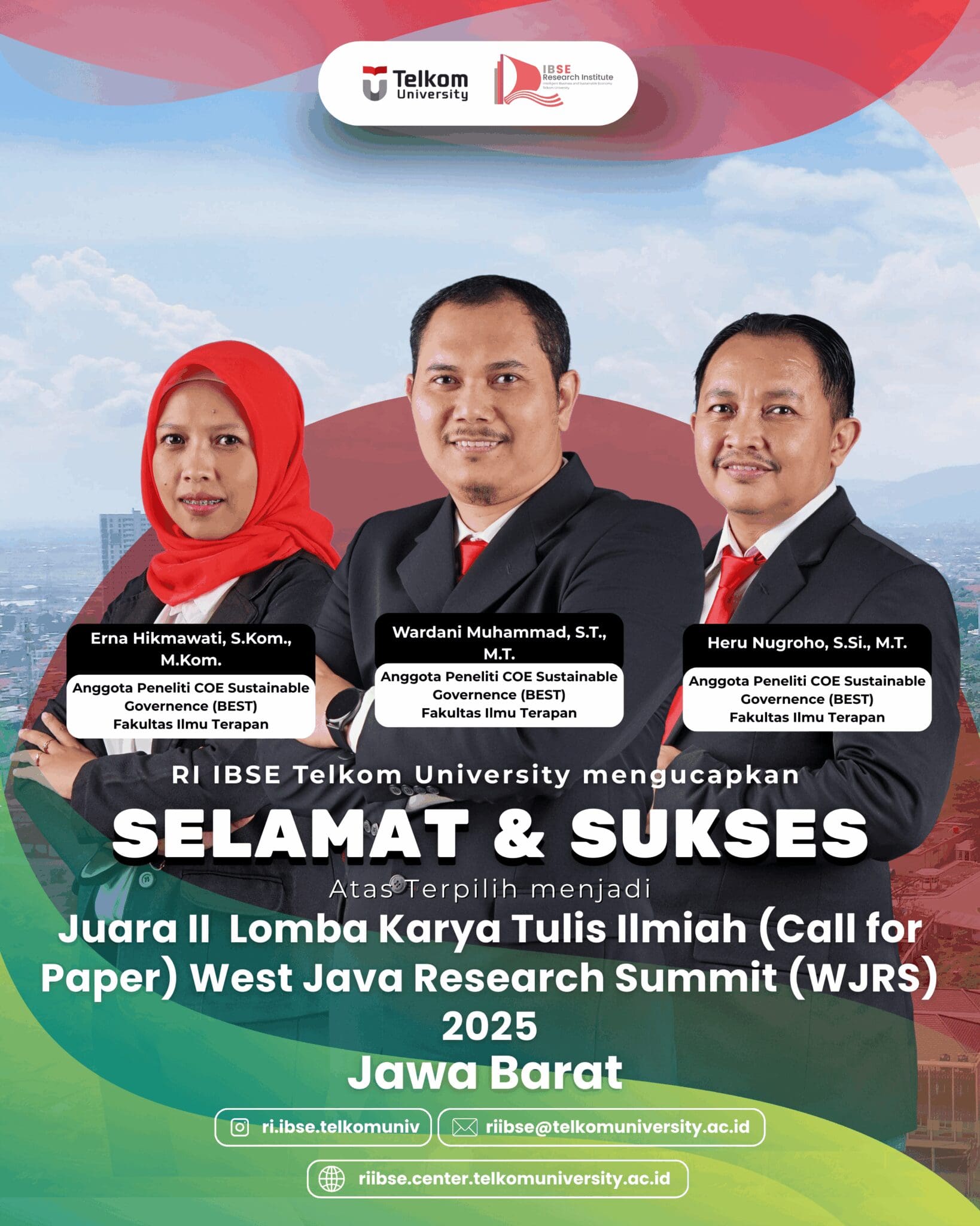 Telkom University researchers from CoE BEST receiving 2nd place award at West Java Research Summit 2025